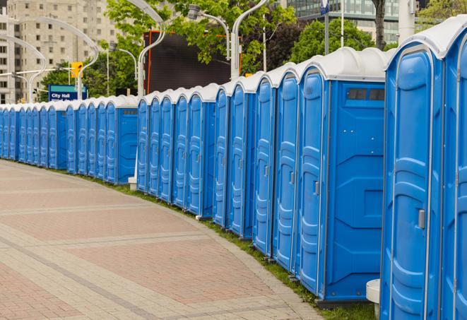 Seasonal porta potty units set up at a Fort Myers, Florida venue