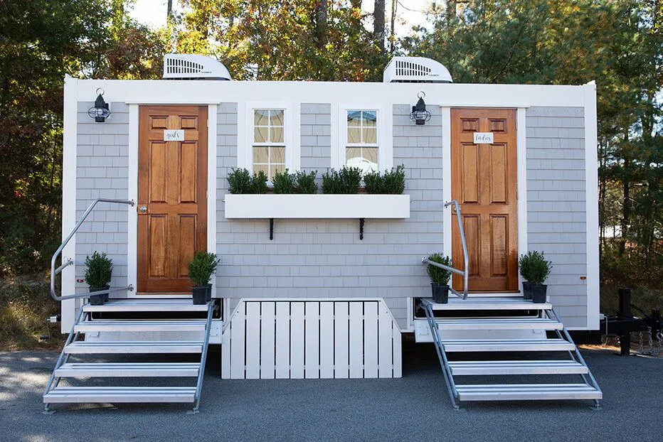 Wedding restroom units discretely staged at a venue in Fort Myers, Florida